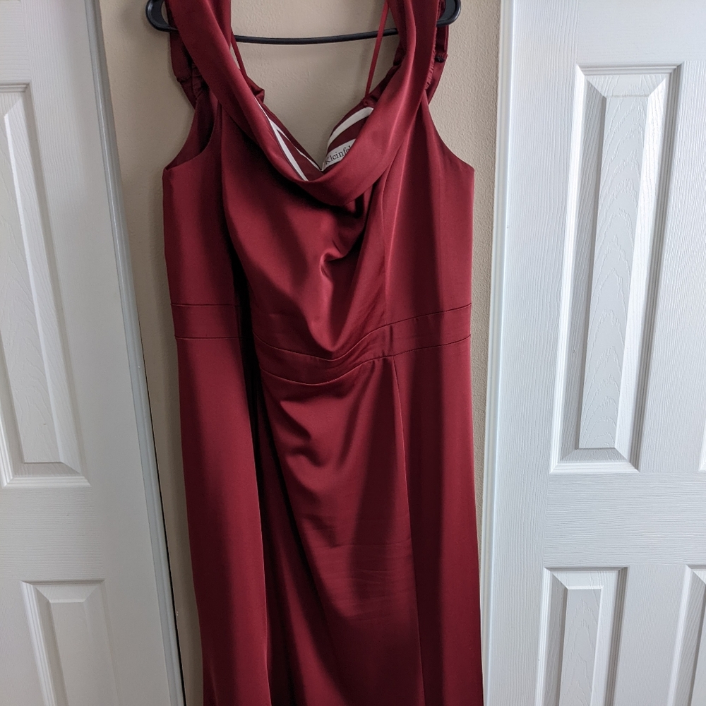 Kleinfeld's Burgundy Bridesmaid Off-the-Shoulder Gown